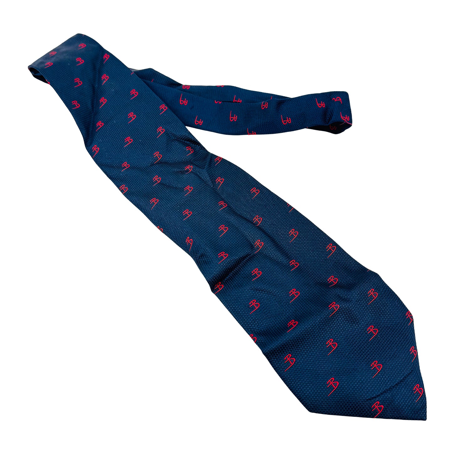 Bally Navy Blue 'Red Monogram Pattern' Silk Tie (Size Regular)