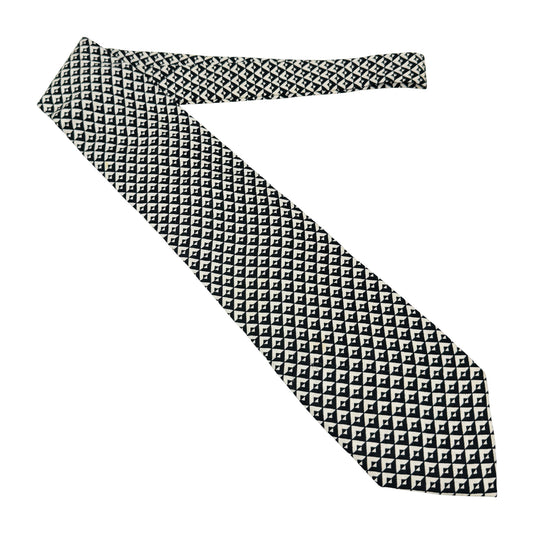 Bozton Black & Cream 'Geometric Pattern' Tie (Size Regular)