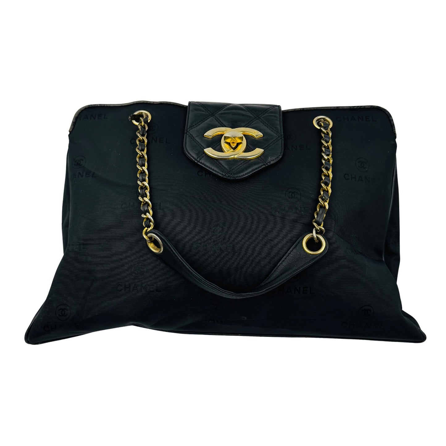 Chanel CC Black Jacquard Nylon French Made Handbag