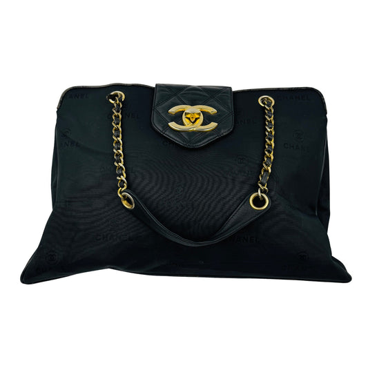 Chanel CC Black Jacquard Nylon French Made Handbag