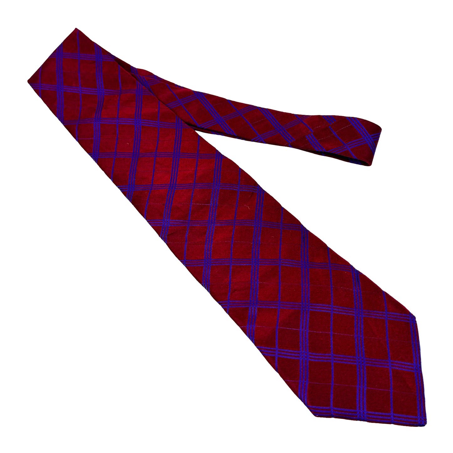 Burberry London Red Base 'Blue Checkered Pattern' Silk Tie