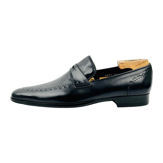 Santoni Men's Black Leather Penny Loafers (Size 42)