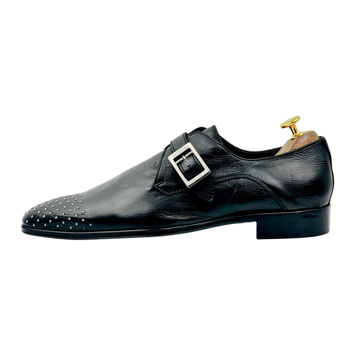Versace Collection Studded Toe Black Leather Shoes (Size 43/43.5)