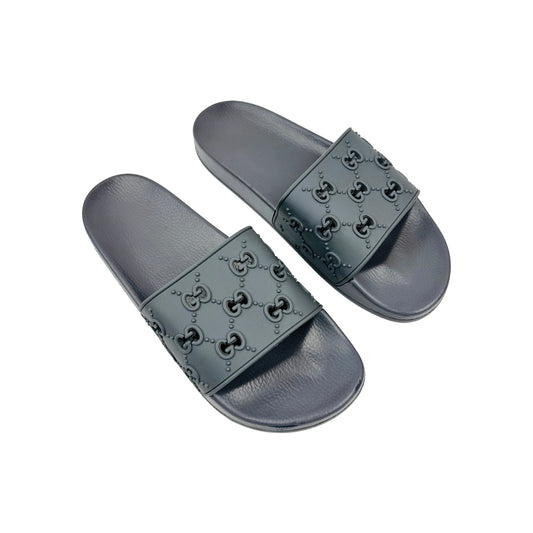 Gucci Men's Grey Rubber GG Slides (Size 43/44)