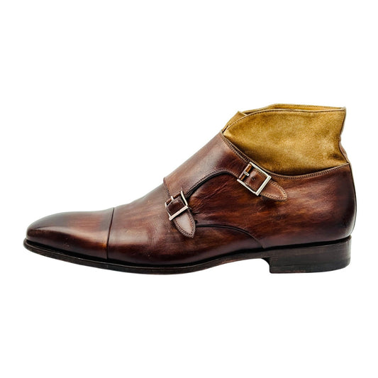 Magnanni Brown Leather Double Monk Strap Boots (Size 43.5)