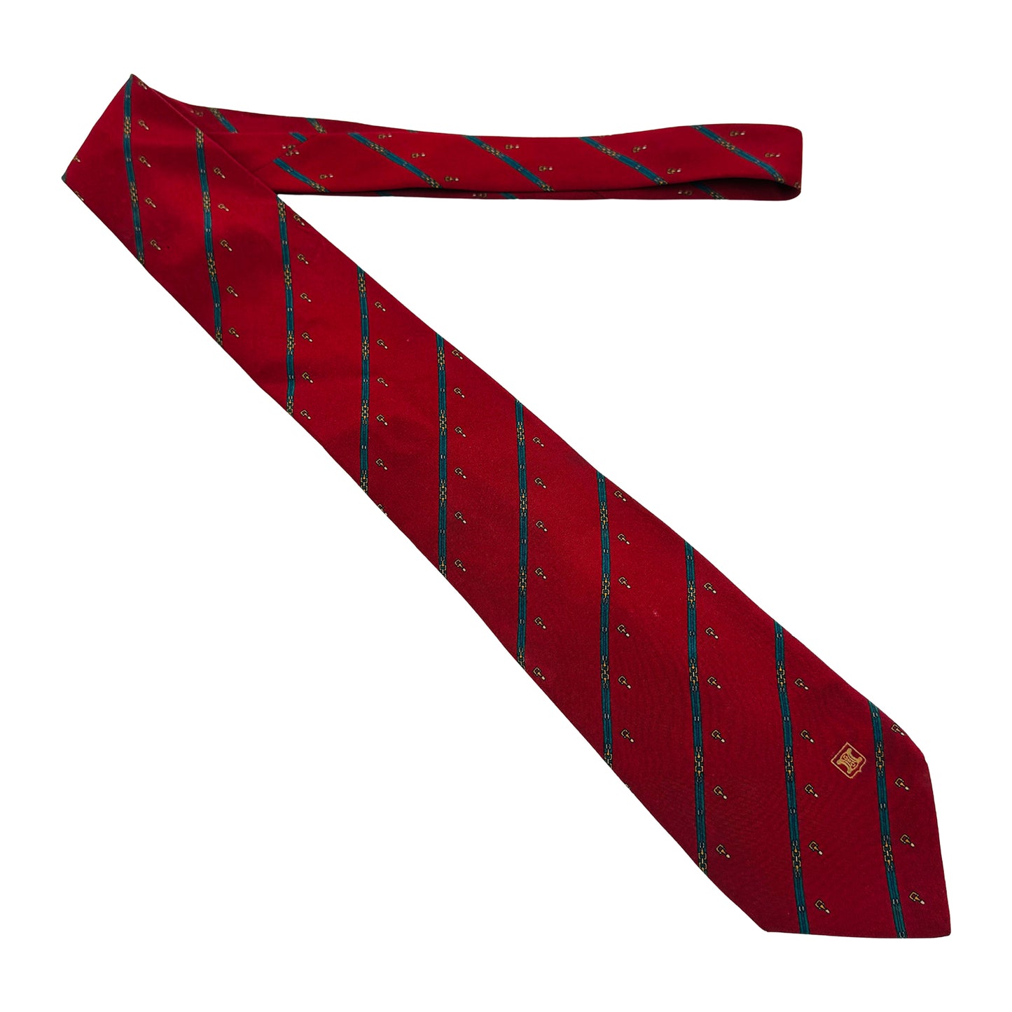 Celine Red 'Teal Diagonal Stripes' Tie (Size Regular)