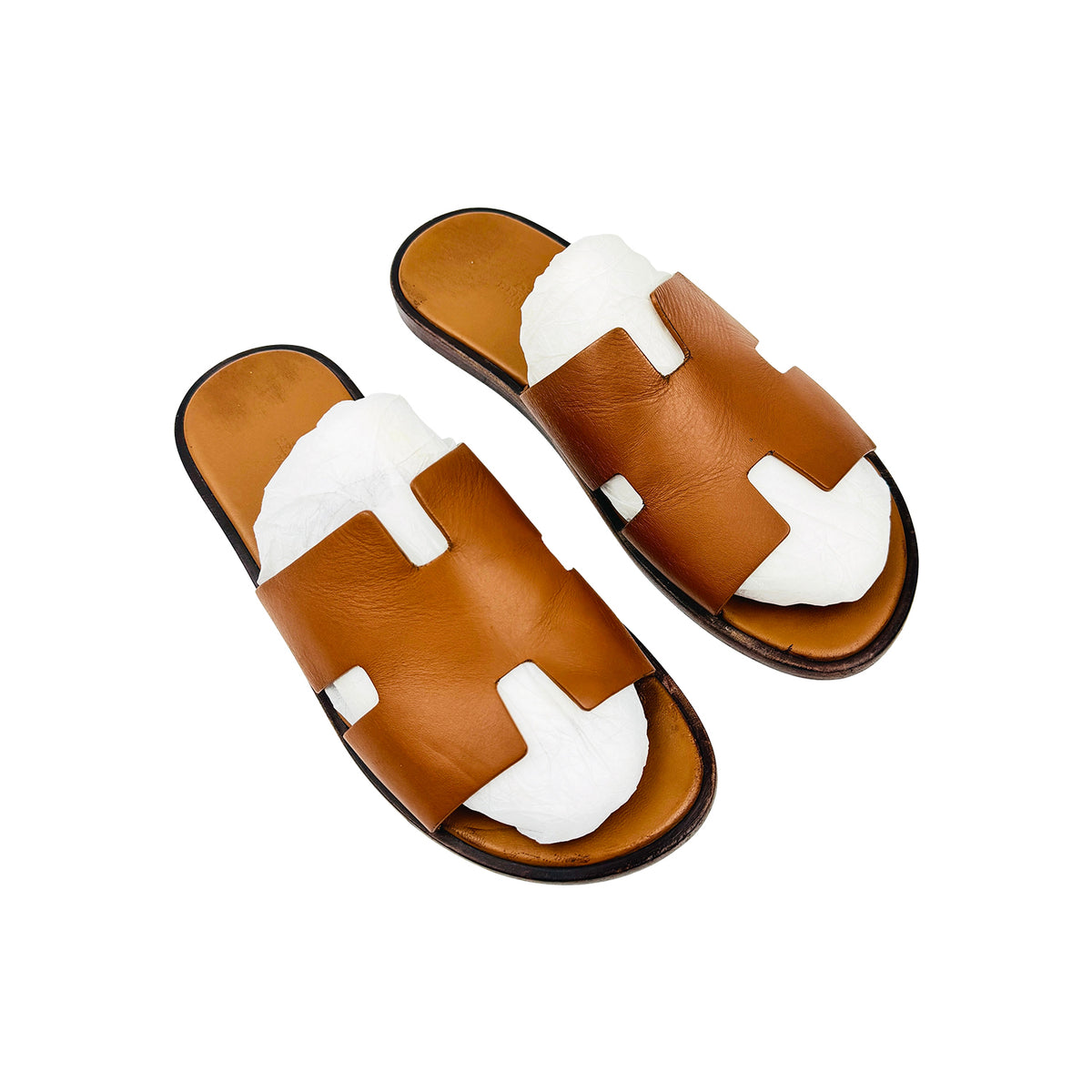 Hermès Izmir Tan Leather Sandal Slides (Size 43)