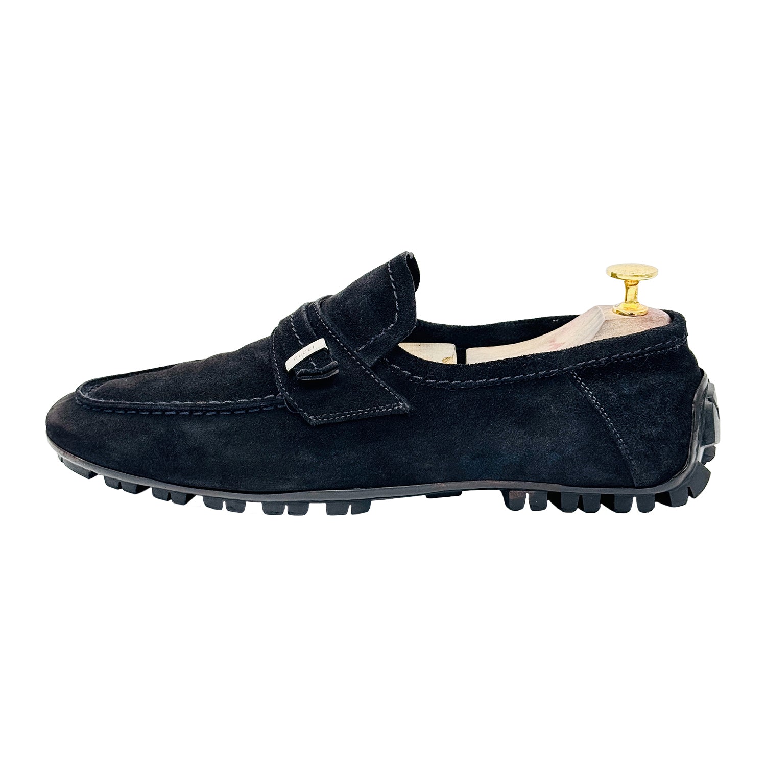 Image of Gucci Men's Suede Dark Blue Loafers (Size 42) - 162618