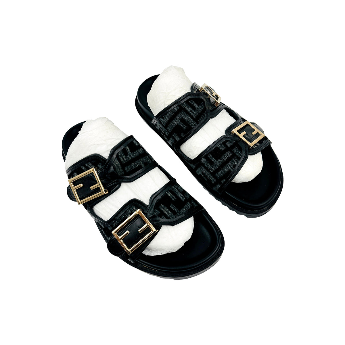 Fendi Feel FF Jacquard Dual Buckle Slide Sandals (Size 38)