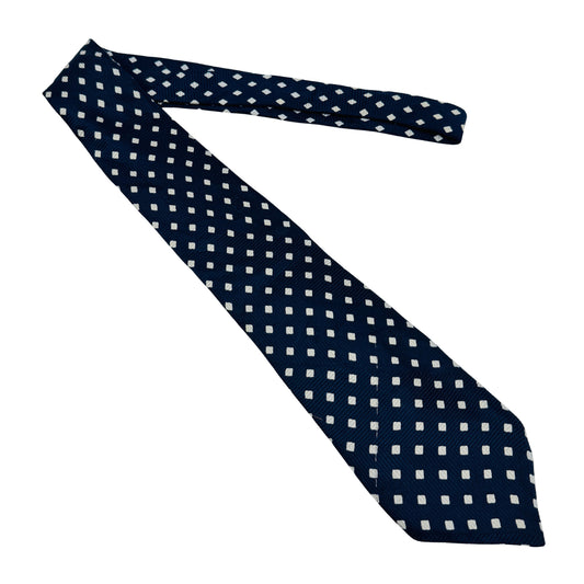 Celine Navy 'Geometric Micro-Check' Tie (Size Regular)