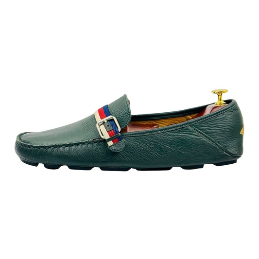 Gucci Forest Green Web Buckle 'Embroidered Bee' Loafers (Size 45)