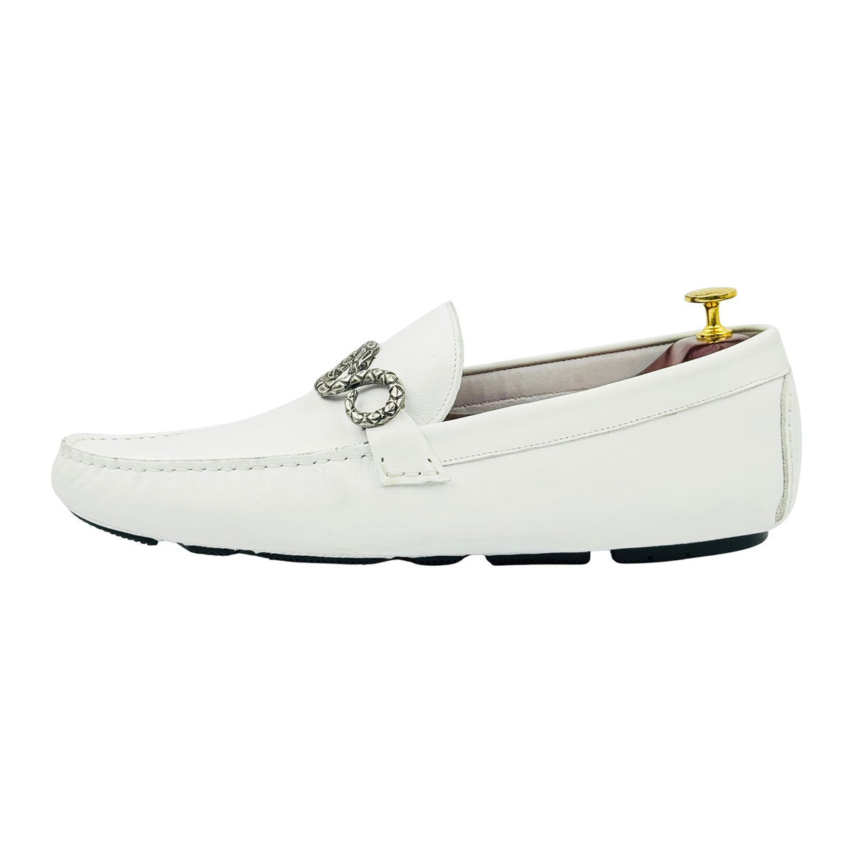 Roberto Cavalli White Nappa Leather Snake Loafers (Size 44)
