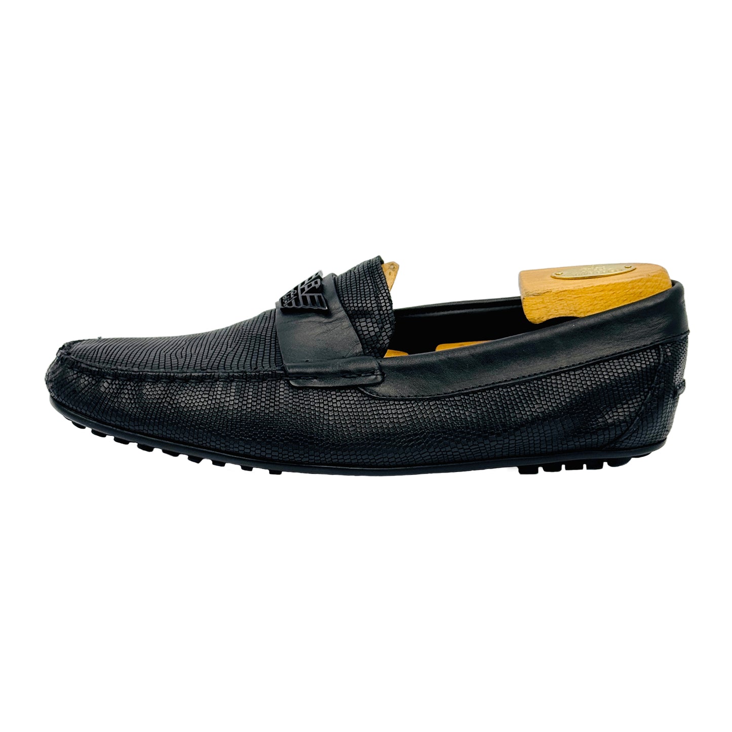 Image of Emporio Armani Men's Black Textured Loafers (Size 42.5/43) - X4B064