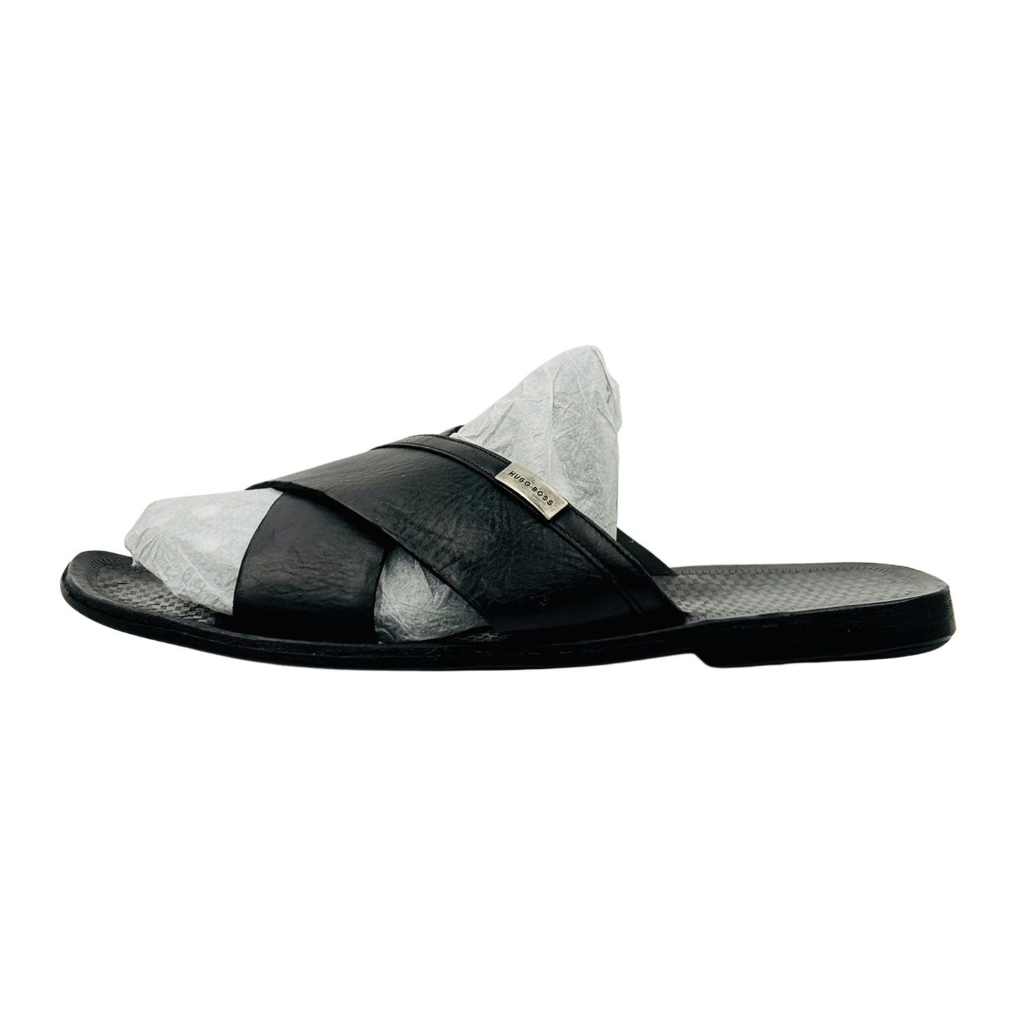 Hugo Boss Men's Black Cross Strap Sandal Slippers (Size 44)