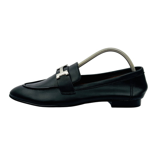 Hermes Paris Black Leather 'H Buckle' Loafers (Size 38)