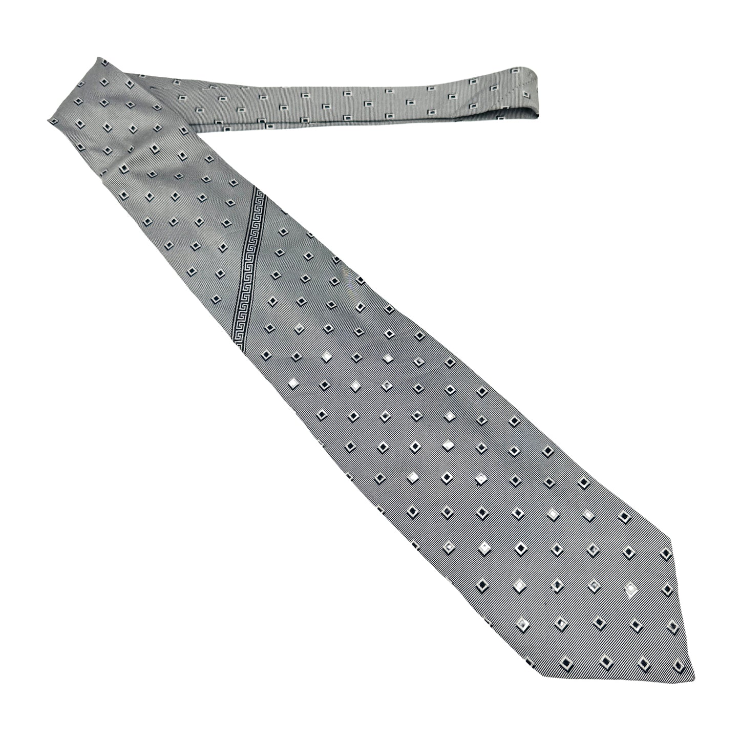 Versace Silver 'Geometric Pattern' Silk Tie (Size Regular)