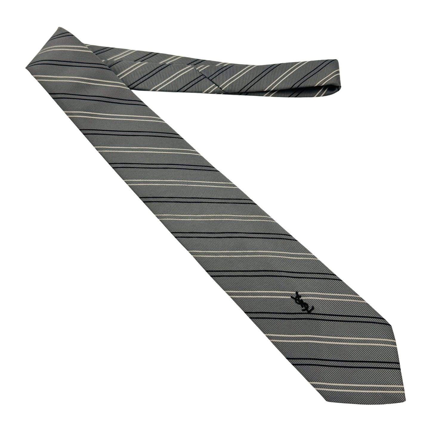 Yves Saint Laurent Grey 'Diagonal Stripes' Tie (Size Slim Fit)