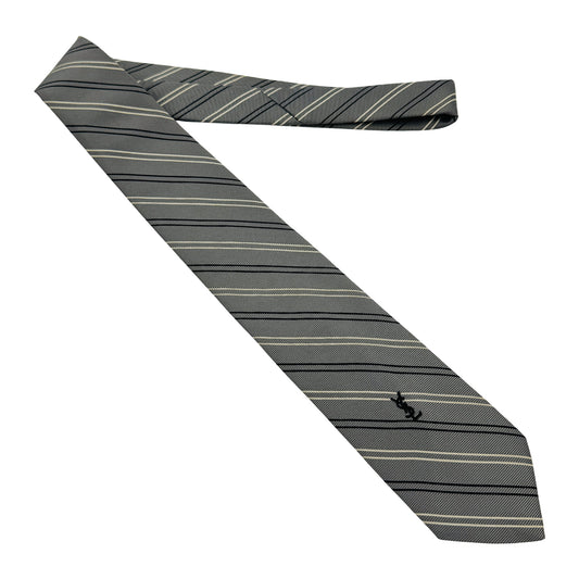 Yves Saint Laurent Grey 'Diagonal Stripes' Tie (Size Slim Fit)