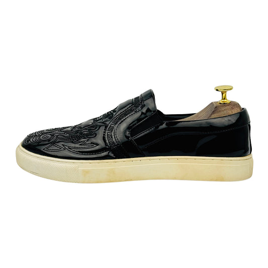 Versace Medusa Black Patent Leather Slipon Shoes (Size 42)