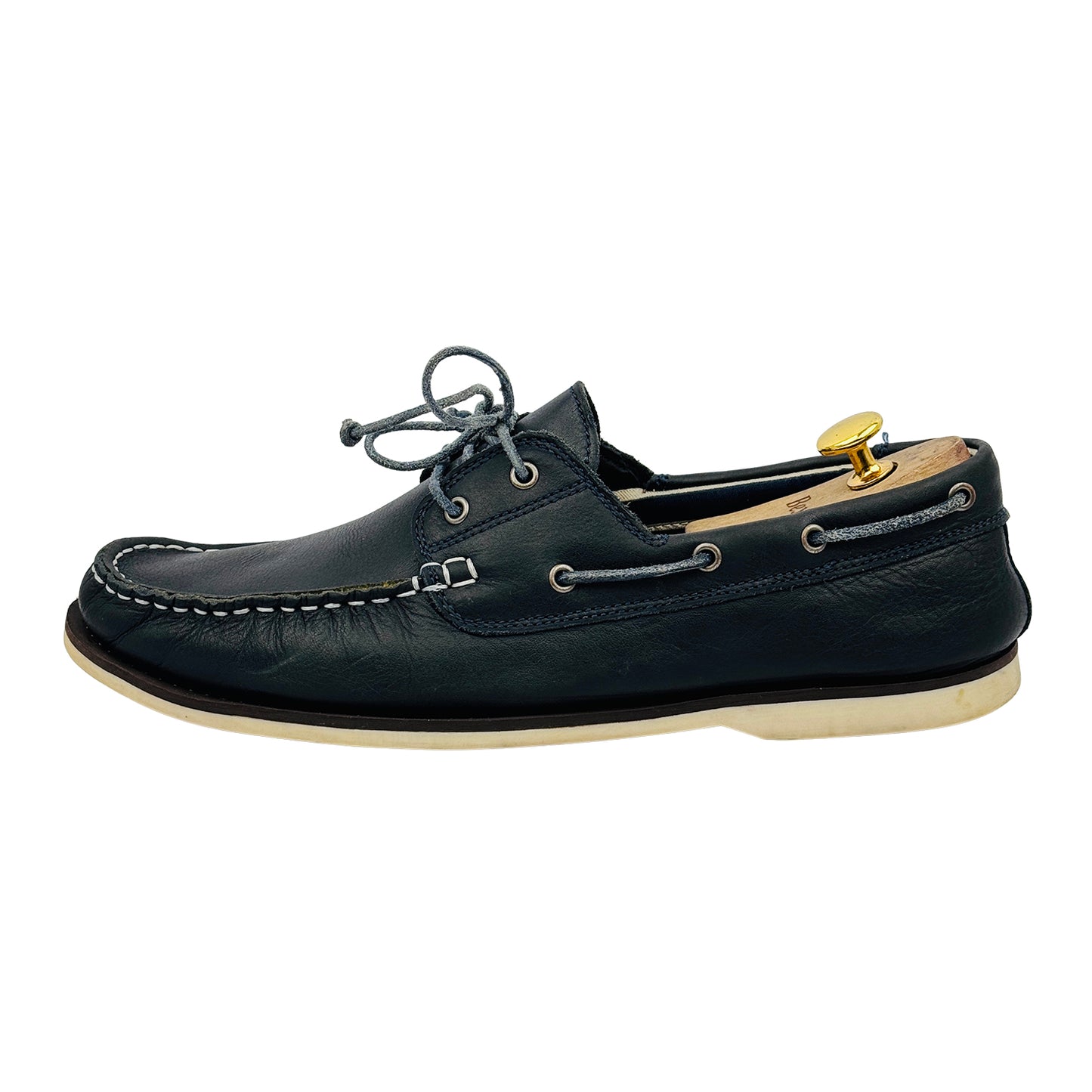 Dune London Men's Navy Blue Leather Boat Shoes (Size 44)