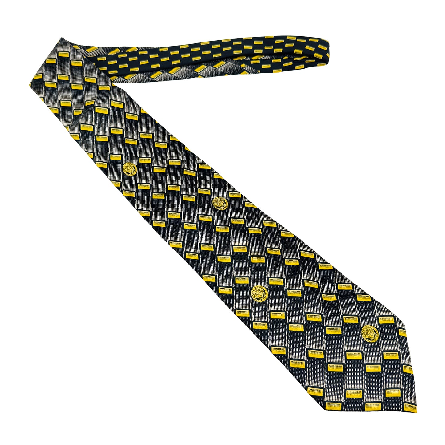Gianni Versace Black 'Geometric Grid Pattern' Tie (Size Regular)