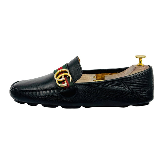 Gucci Black Leather GG Marmont Web Driver Loafers (Size 43)