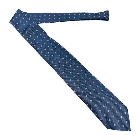 Eton Navy 'Square Pattern' Silk Tie (Size Regular)