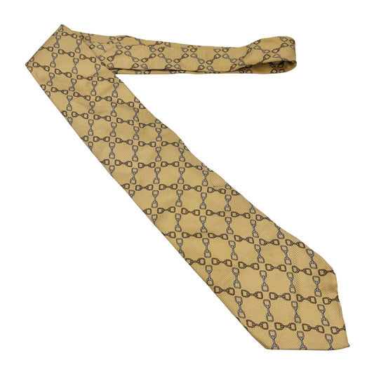 Gucci Cream 'Horsebit Pattern' Tie (Size Regular)