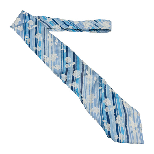 Kenzo Light Blue 'Striped Floral Pattern' Tie (Size Regular)