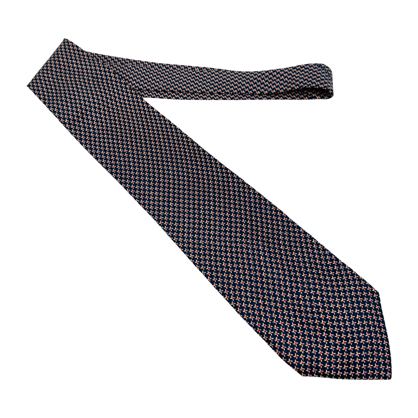 Yves Saint Laurent Navy Blue 'Geometric Micro Pattern' Tie (Size Regular)