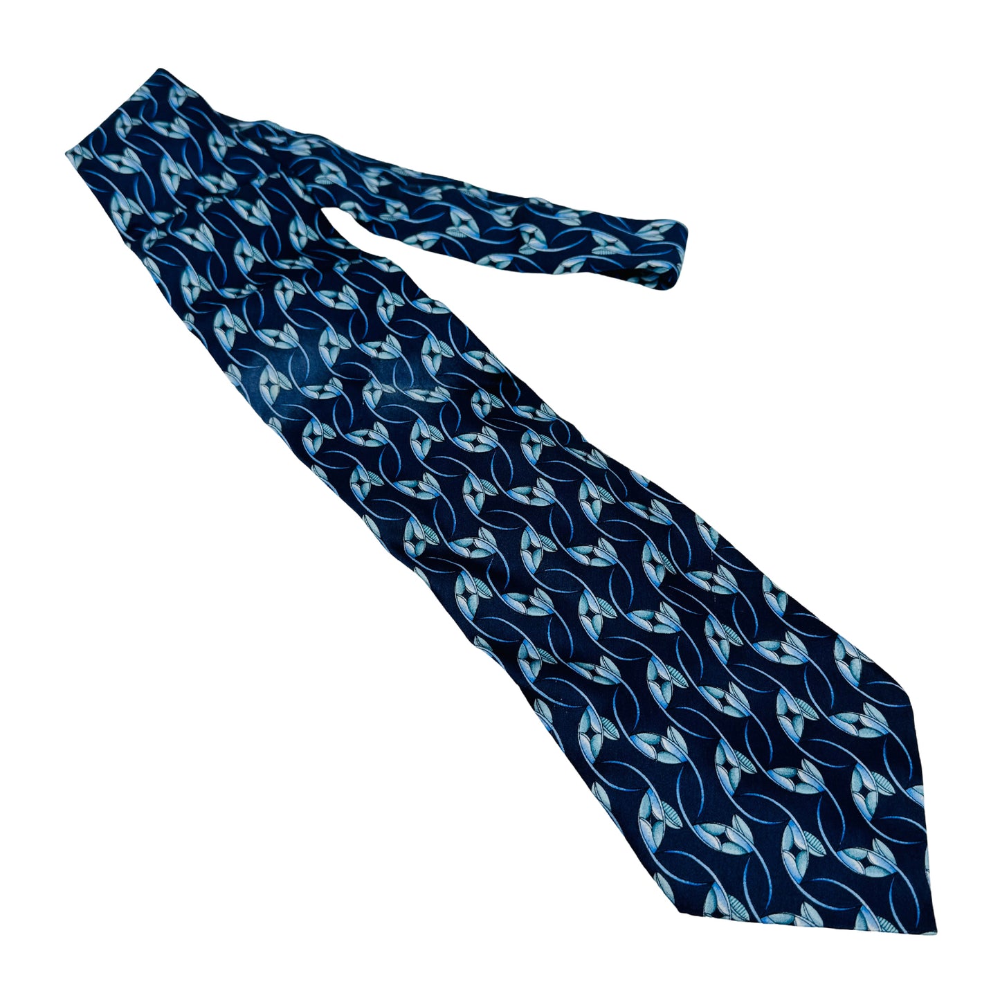 Valentino Navy Blue 'Abstract Leaf Motif Pattern' Silk Tie (Size Regular)