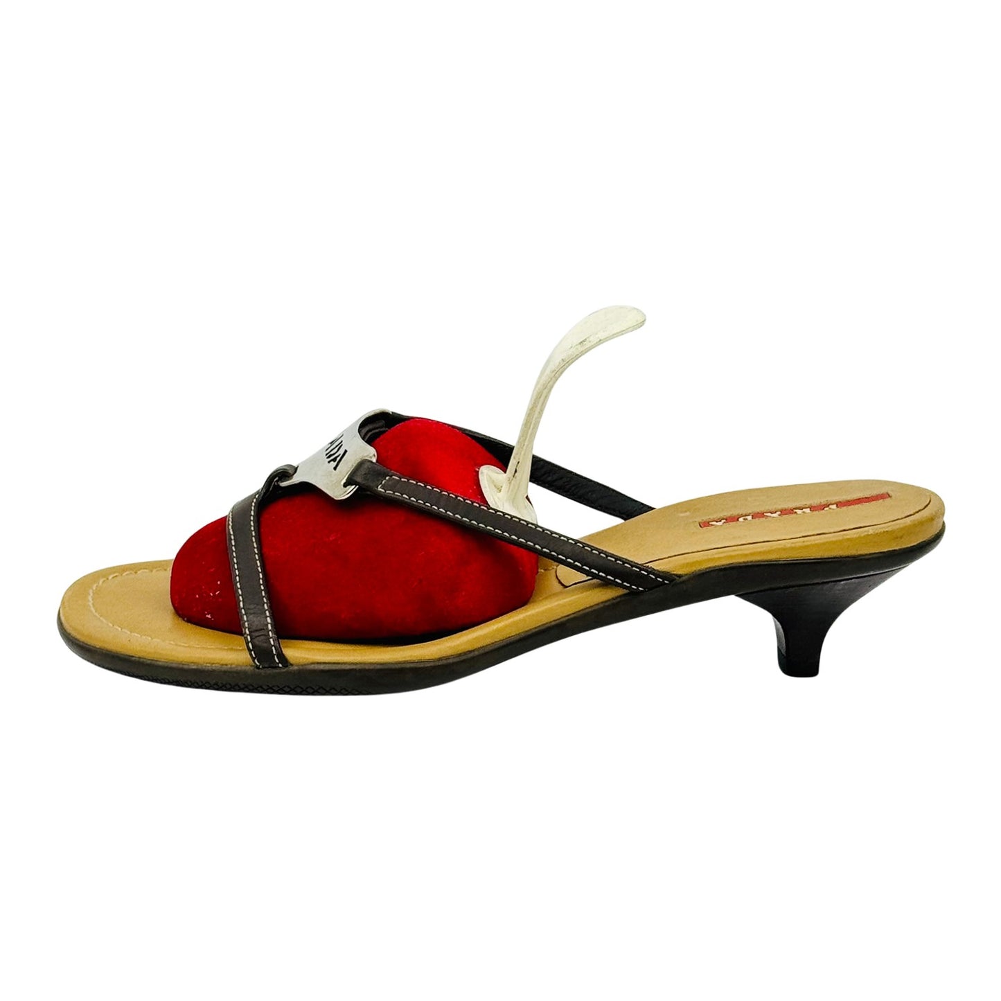 Prada Logo Strap Kitten Heel Sandals (Size 36)