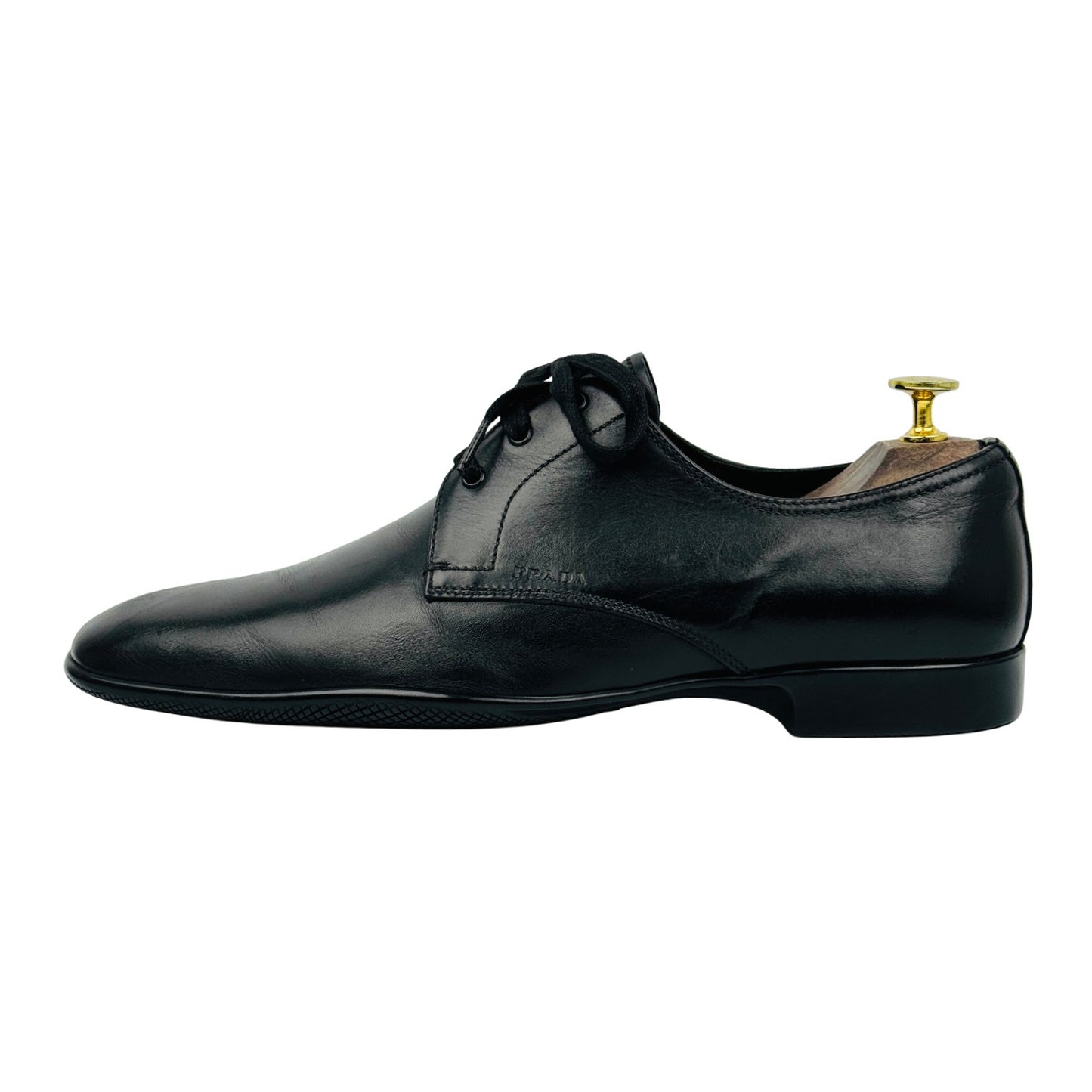 Prada Men's Black Leather Derby Shoes (Size 42.5)
