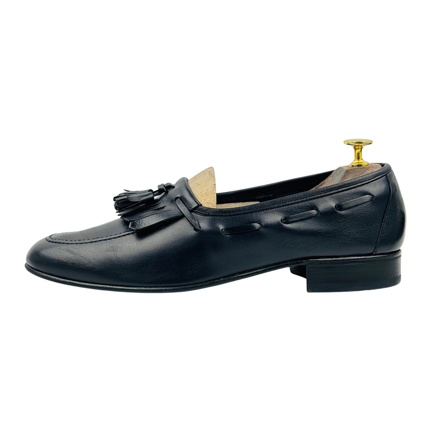 Bally Men's Black Polished Leather Kiltie Tassel Loafers (Size 42)