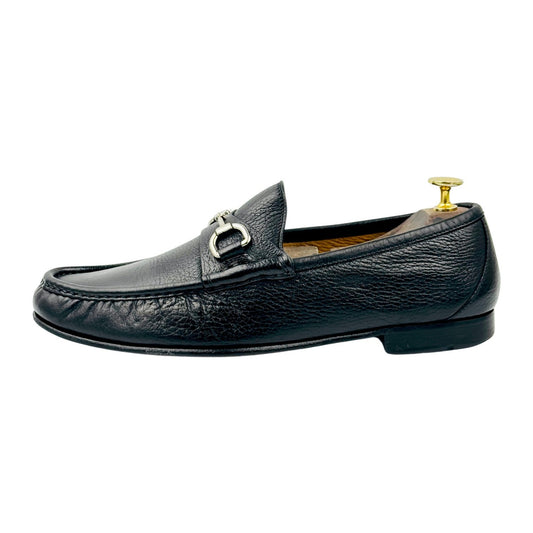 Gucci Black Grained Leather Horsebit Loafers (Size 42)