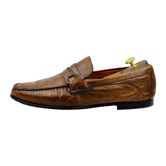 Santoni Brown Leather Penny Loafers (Size 43/43.5)