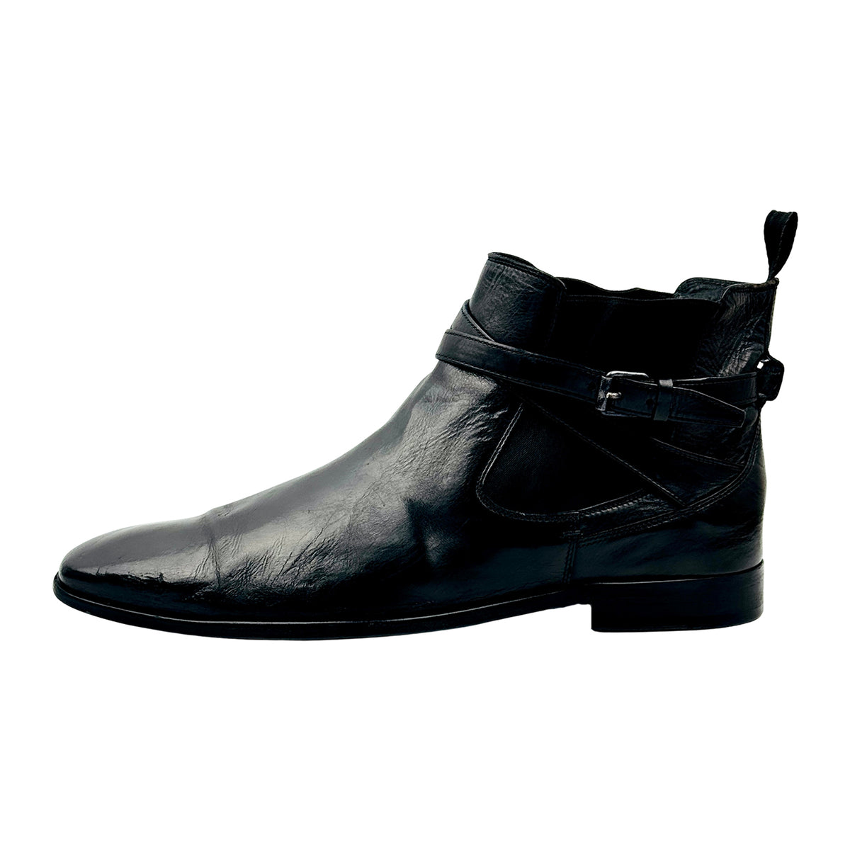 Hugo Boss Black Leather Buckle Ankle Boots (Size 44/44.5)