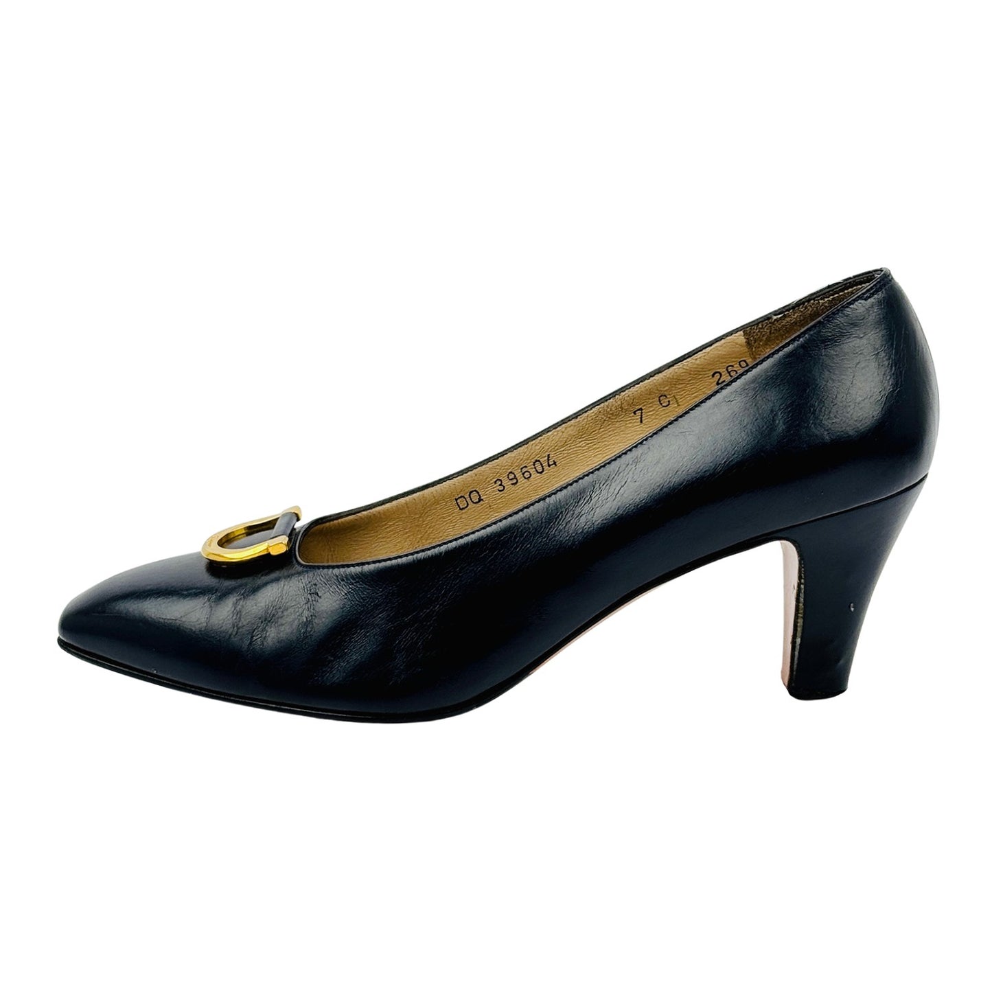 Salvatore Ferragamo Gancini Mid-Heel Leather Pumps (Size 38)