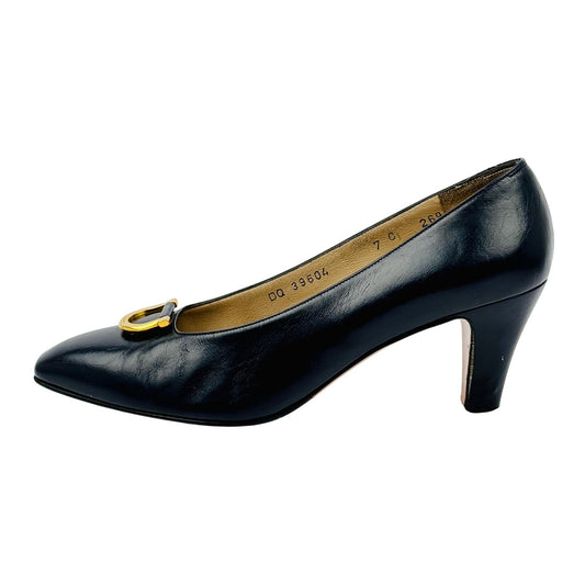Salvatore Ferragamo Gancini Mid-Heel Leather Pumps (Size 38)