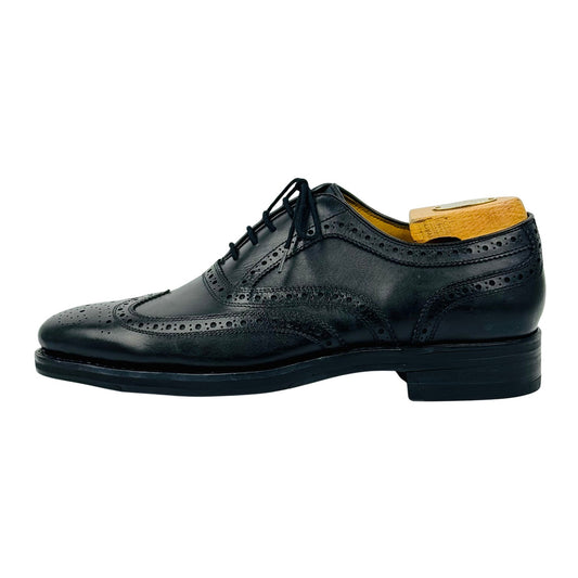 Crown Men's Black Leather Brogue Shoes (Size 42/42.5)
