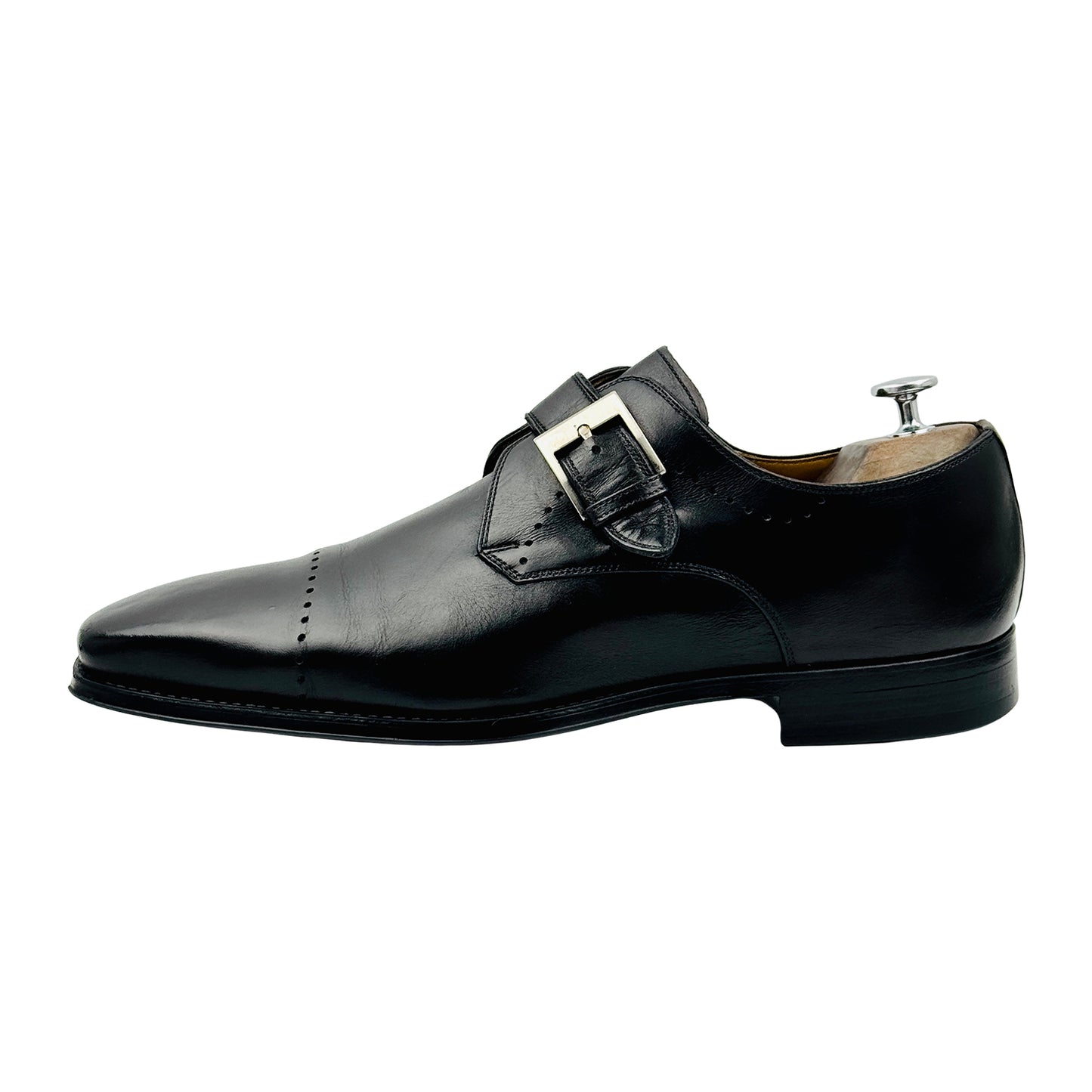 Magnanni Black Leather Single Monk Strap Shoes (Size 45)