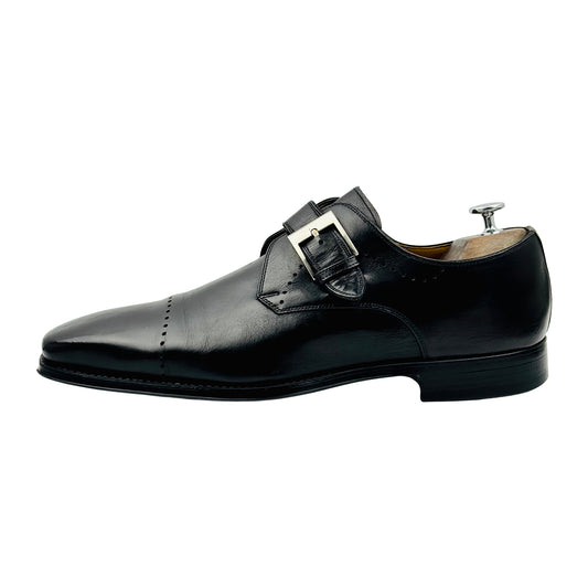 Magnanni Black Leather Single Monk Strap Shoes (Size 45)