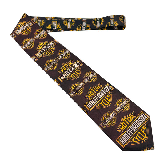 Harley Davidson Dark Chocolate Brown 'Logo Pattern' Tie (Size Regular)