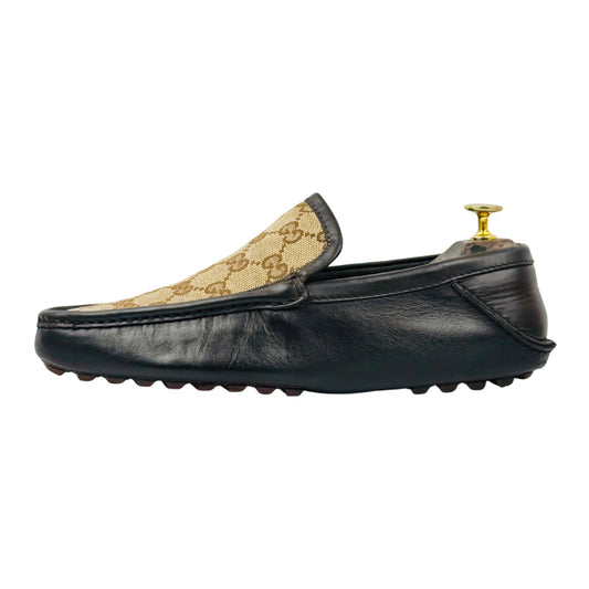 Gucci GG Canvas Dark Brown Leather Driving Loafers (Size 41)