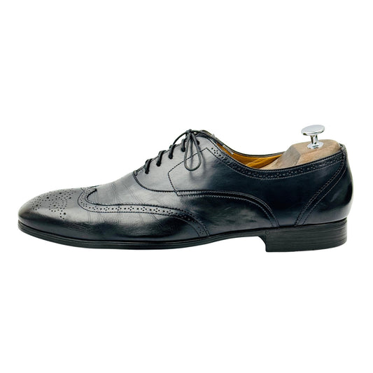 Santoni Men's Black Leather Wingtip Oxfords (Size 44.5)