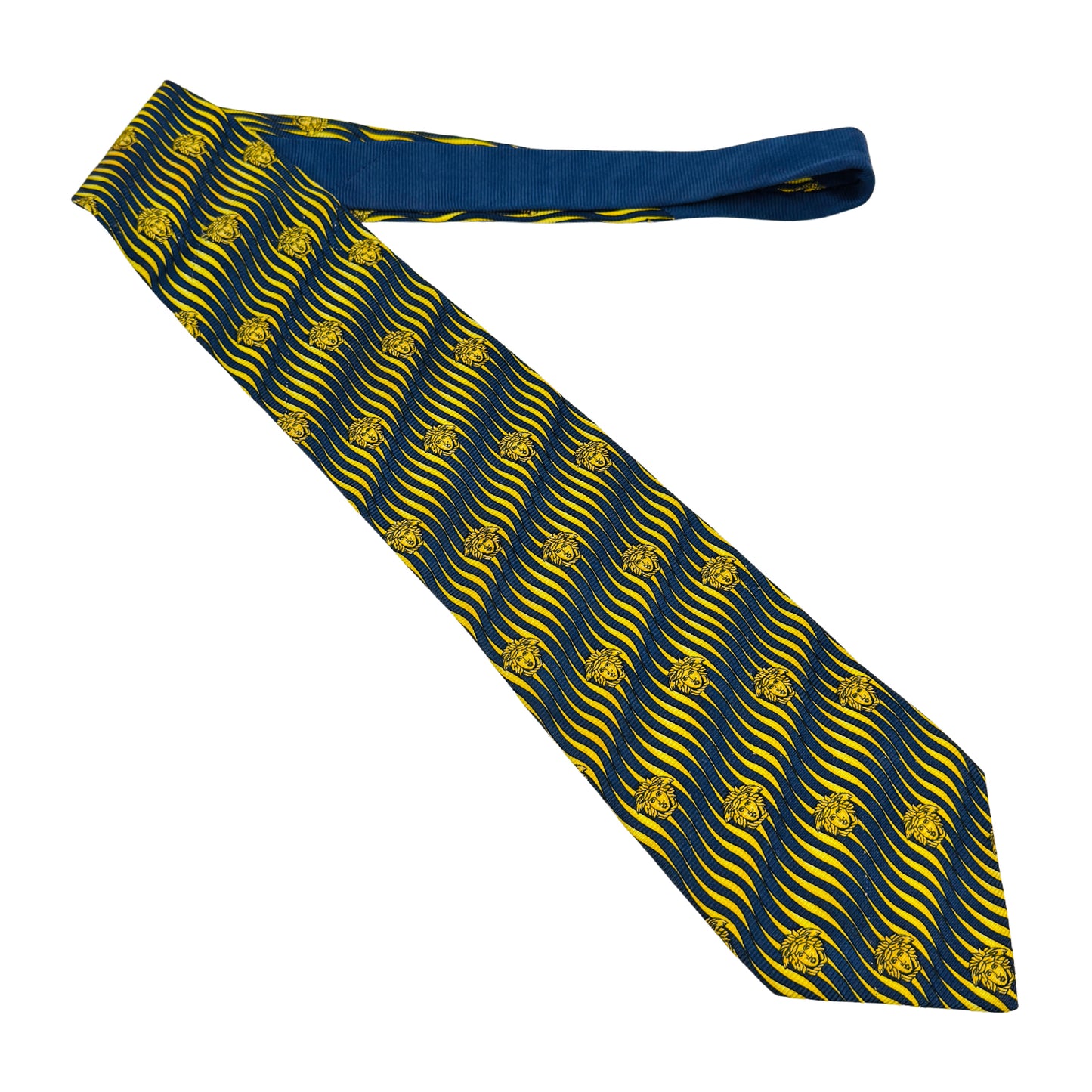 Versace Navy 'Wave Pattern' Silk Tie (Size Regular)