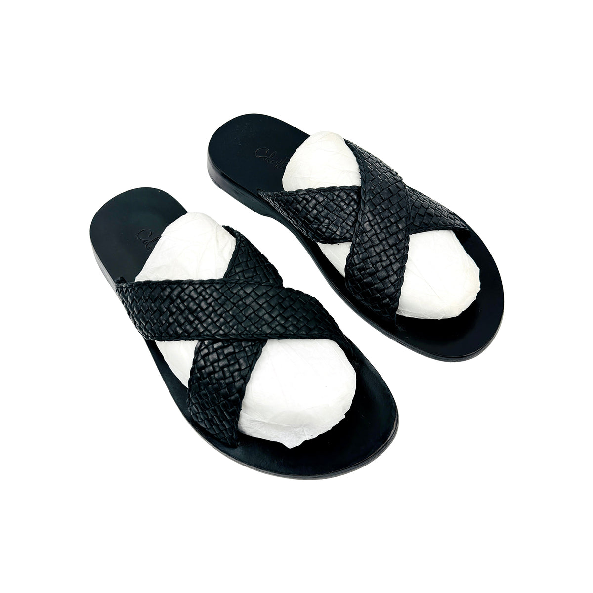 Cole Haan Woven Leather Cross Strap Slides (Size 44)