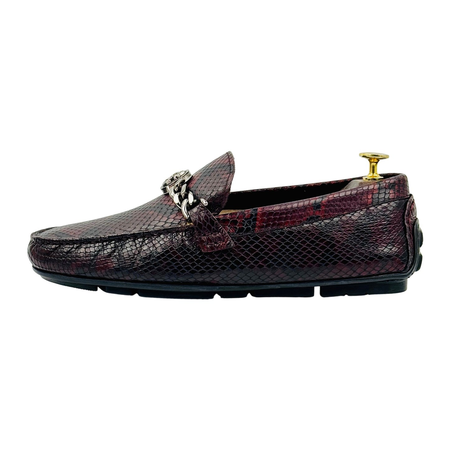 Roberto Cavalli Burgundy Snake Embossed Leather Loafers (Size 41)