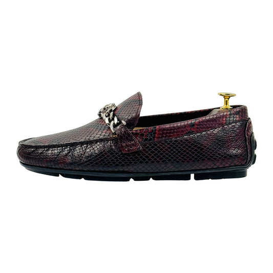 Roberto Cavalli Burgundy Snake Embossed Leather Loafers (Size 41)
