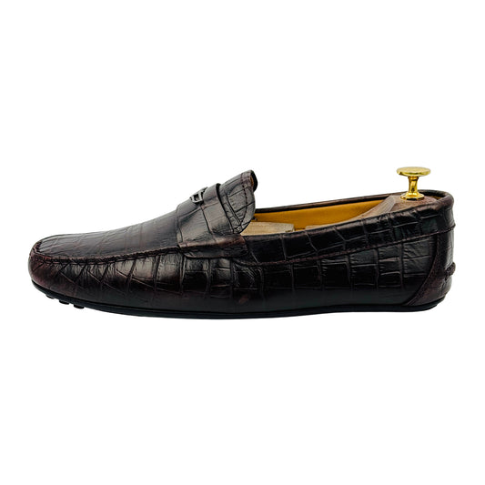 Emporio Armani Croc-Embossed Dark Brown Loafers (Size 42/42.5)